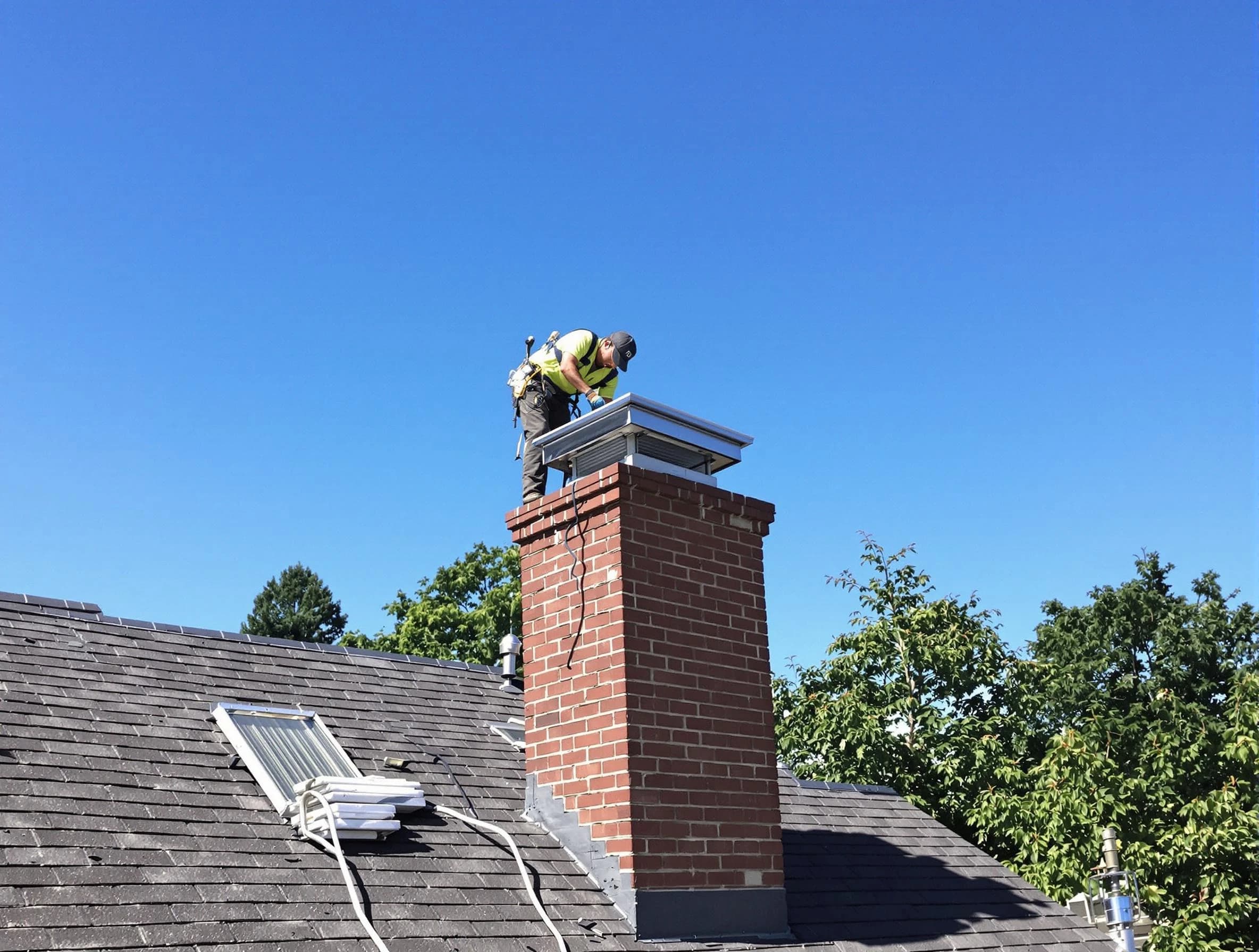 Green Hill Chimney Sweep technician measuring a chimney cap in Green Hill, TN