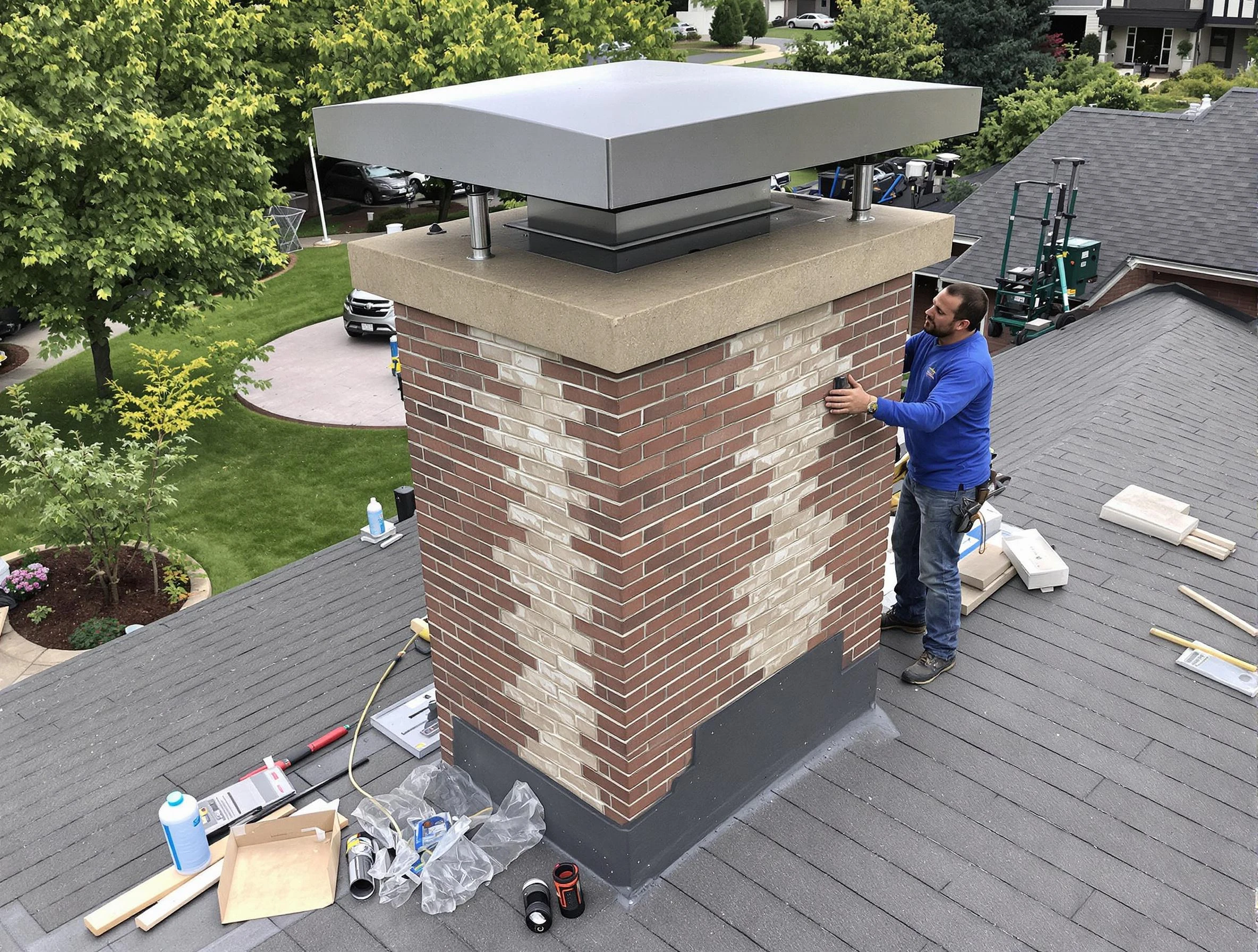 Green Hill Chimney Sweep team working on a custom chimney remodel in Green Hill, TN